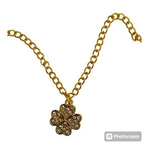 Gold plated 4 four leaf clover charm pendant chain necklace asjustable